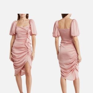 Astr Pink Sheath Dress with Asymmetrical Ruched Slit